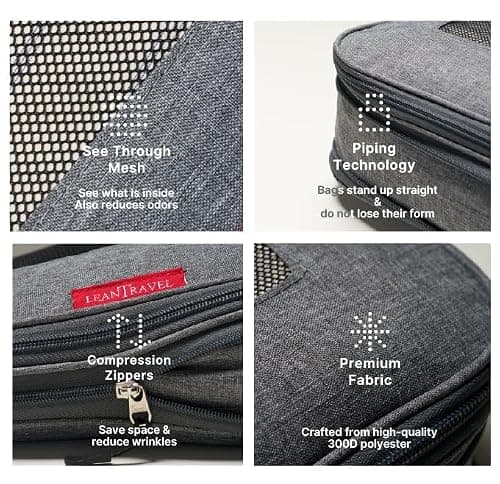 LeanTravel Compression Packing Cubes Luggage Organizers (3) Set Grey — view 3
