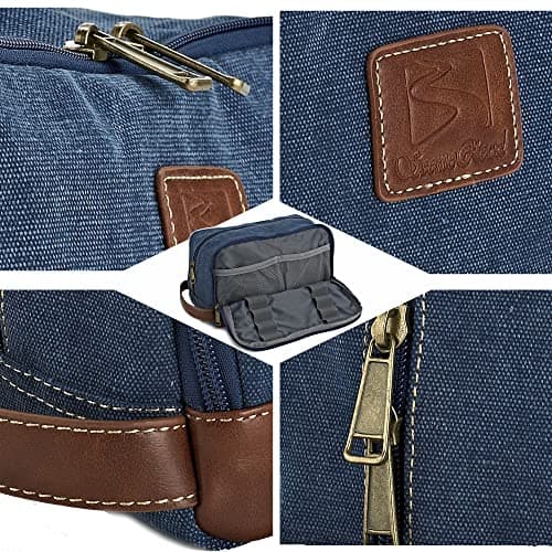 Seemeroad Travel Toiletry Bag for Men and Women, Canvas Toiletry Organizer Water-Resistant Vegan Leather, Hanging Dopp Kit Shaving Bag for Toiletries Accessories (Blue, Large) — view 4