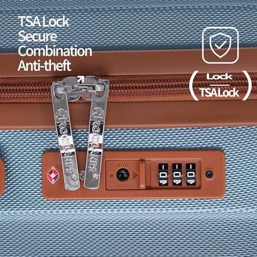 Rocklands London Suitcase Large 28 Inch Hard Shell Lightweight Checked Luggage with 360° Rubber Spinner Wheels Durable Travel Case Telescopic Handle, TSA Lock, Ice Blue — view 5