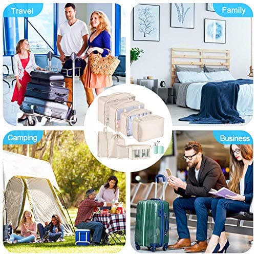 Packing Cubes for Suitcase,Geediar 9 PCS Travel Luggage Packing Organizers Waterproof Travel Essentials Bag Clothes Shoes Cosmetics Toiletries Storage Bags(c-Beige)… — view 6