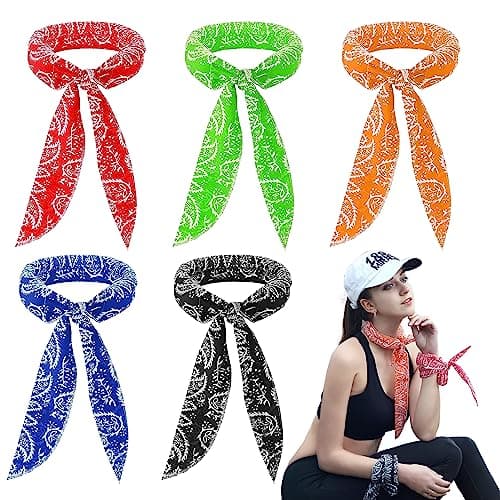 KoMico 5 Pack Summer Cooling Neck Wrap Ice Towel, 5 Color Cooling Scarf for Neck Fast Cooling Towels Bandana, Keep Cool Ice Headband for Gym Golf Yoga