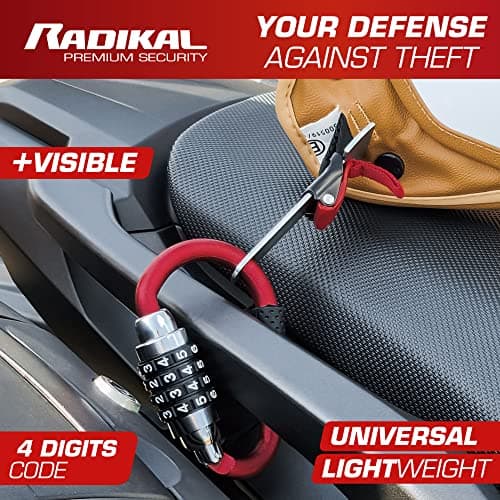 RADIKAL RK540R Motorcycle Helmet Lock, Combination Code Lock, T Buckle Adapter, Security Cable, Carabiner Anti-Theft Padlock Multifunction Universal Scooter, Electric Bicycle, Ebike, Luggage, Backpack — view 2