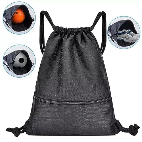 FATASH Large Drawstring PE Bag with Zipper Pocket, Waterproof Swimming & Gym Bag, Kids & Adult Unisex Design, Rucksack For School, Outdoor, Sports & Travel Orange — view 5