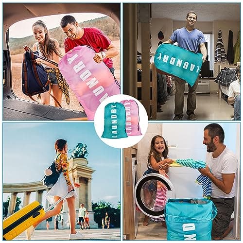 2 PCS Travel Laundry Bags, 24" x 36" Portable Large Laundry Bag (Blue,Pink) — view 6