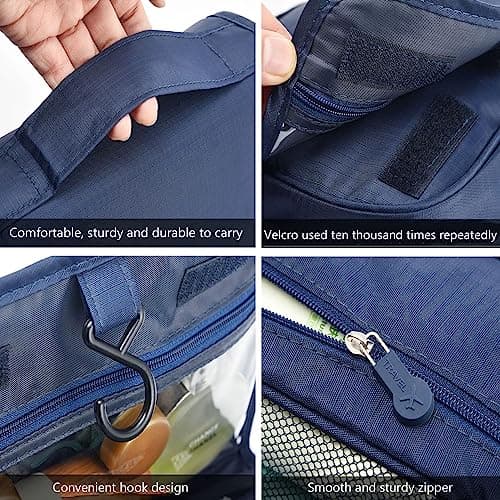 Travel Toiletry Bag, Hanging Toiletries Wash Bag Makeup Cosmetic Organizer Bags for Women Girls Kids Waterproof Foldable (Navy Blue) — view 5