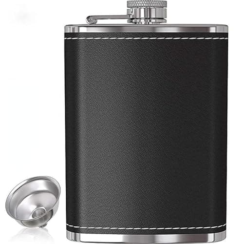 8 oz Stainless Steel Hip Flask with Funnel for Men and Women, Leak-Proof Pocket Whisky Flask with Black Textured Finish, Portable Alcohol Bottle for Camping, Festivals, Hiking, Travel and Gifting — view 3