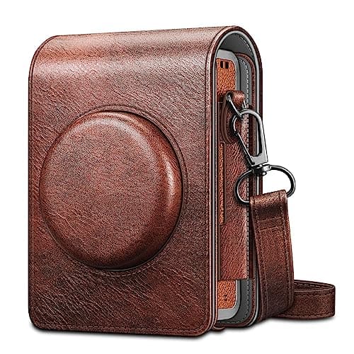 FINTIE Fujifilm Instax Mini Evo Camera Case, Premium Vegan Leather Camera Case with Adjustable Detachable Strap, Vintage Brown, Protective Case