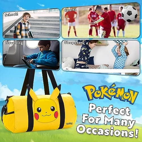 Pokemon Travel Bag for Kids Gym Bag Overnight Pikachu Sports Football Kit Holdall Bag Hand Luggage Bag Gifts for Boys (Yellow 3D Ears) — view 4