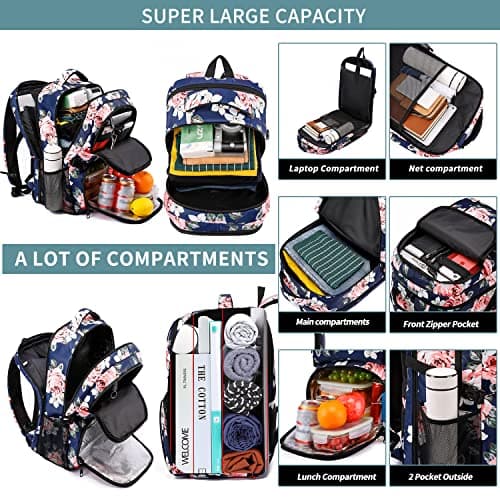Travel Laptop Backpack for Women,Lunch Backpack Extra Large Business Work Backpack with Insulated Cooler Compartment,Water Resistant 17 Inch Computer Rucksack with USB Charging Port College School Bag — view 2