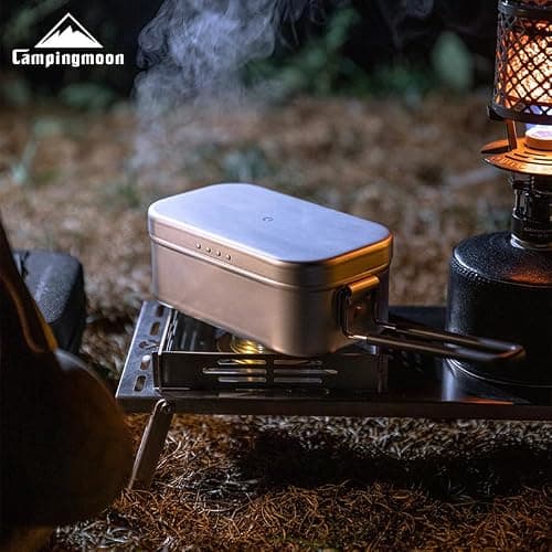 Campingmoon Camping Mess Tin Pressure Relief Aluminum Dinner Box Camping Bowls Cooking Pot with Foldable Handle(0.65L) for Camping & Cooking — view 2