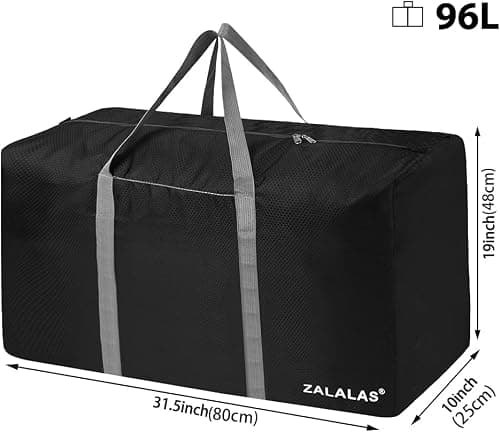 ZALALAS Travel Duffle Bag, 96L Extra Large Lightweight Holdall, Foldable Duffel for Men Women, Black — view 5