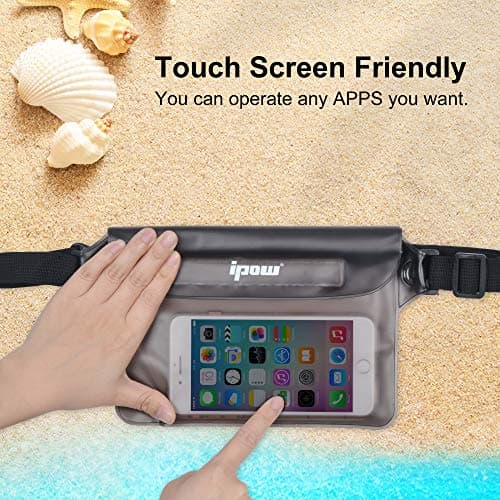 ipow Waterproof Pouch Bag Case with Adjustable Waist Strap [2 Pack] Transparent Screen Touchable for Beach, Swimming, Boating, Fishing, Hiking - Keep Your Phone and Valuables Safe and Dry — view 4