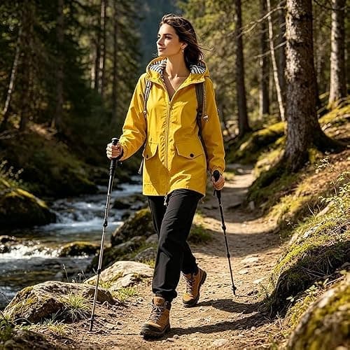 Waterproof Jacket Women Long Hooded – Softshell Rain Coat with Adjustable Waist & Cuffs, Breathable Windbreaker for Summer Spring Autumn, Ladies Lightweight Jacket S-5XL Black Navy Green — view 2