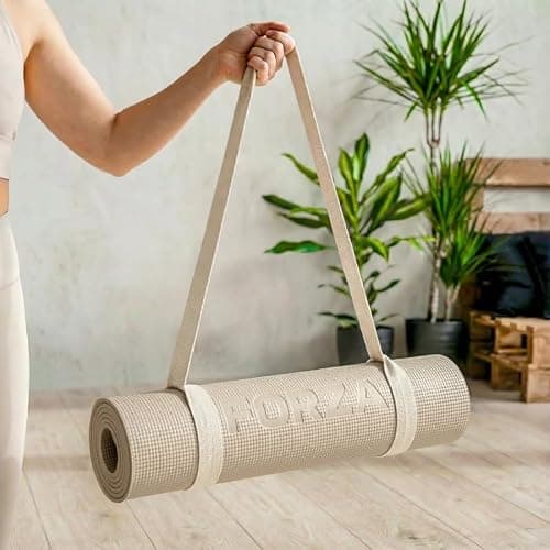 FORZA PVC Yoga Mat Non-Slip Exercise Mat – Lightweight Textured Foam Mat for Yoga, Pilates, Stretching & Home Workouts – Durable Mat for Gym (Beige, Pack of 1, With Carry Strap) — view 6