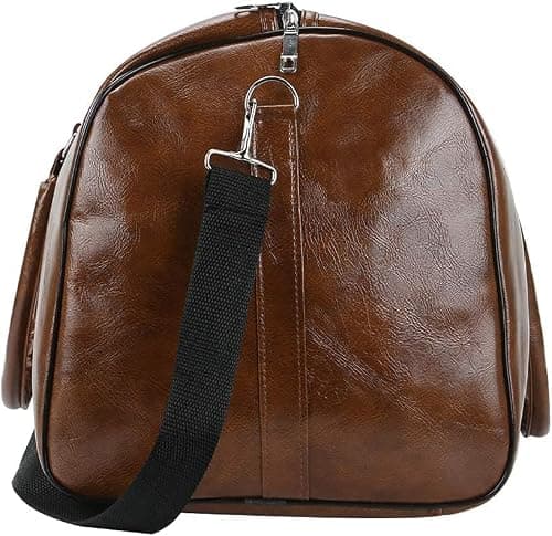 M.J COMFY-LIFE Vintage Leather Duffle Bag for Travel Gym & Weekend - Large Capacity Waterproof Holdall, Adjustable Shoulder Strap - Unisex Carry On Bag for Men Women (48×28×27cm) (Brown) — view 6