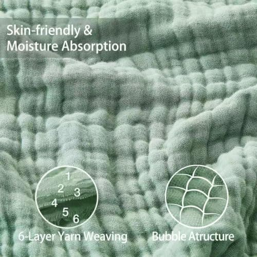 VANJOROY 100% Natural Cotton Throw Blanket, 6-Layer Muslin Organic Soft Cozy Lightweight Large Bed Throw for Sofa and Armchair - All Season Gauze Blanket,Green-130x150cm — view 4