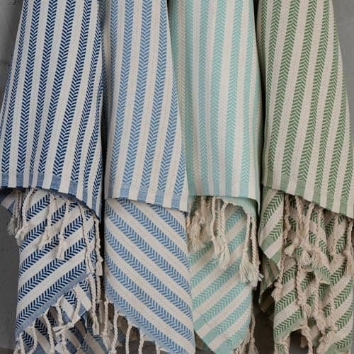 Blue Beach Turkish Towel Striped - 90 x180cm Large Turkish Hammam Peshtemal Towel - Super Absorbent, Quick Dry, Lightweight, Compact Towels for Swimming, Bath, Gym, Sauna and Travel (Sky Blue) — view 3