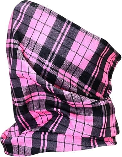 Unisex Neck Tube Scarf Snood Multifunctional Headwear for Cycling, Hiking & Outdoors Elastic Neck Gaiter, Bandana, Balaclava & Face Covering for Men & Women (Choose) (Sn7 - Pink Black Tartan) — view 2