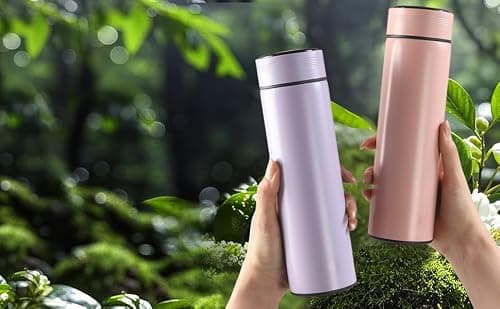 Insulated Stainless Steel Travel Mug 500ml with LED Temperature Display Lid, Vacuum Thermal Bottle, Keeps Cold 24h Hot 12h, Leakproof Portable Water Bottle for Coffee Gym Office Travel - Purple — view 5