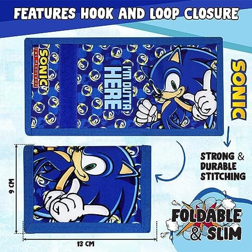 Sonic The Hedgehog Gifts Kids Wallets for Boys & Girls, Velcro Trifold Purses with Zip & Pound Coin Holder - Perfect for Childrens Wallet! — view 3