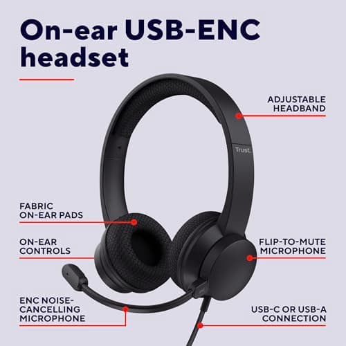 Trust Roha II On-Ear USB PC Headset with ENC Noise Cancelling Microphone — view 2