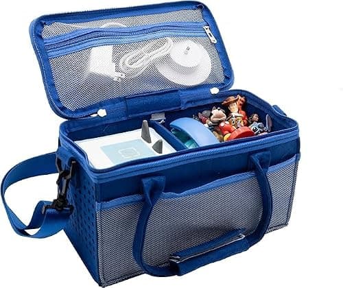 Carrying Case for Toniebox Starter Kit with Velcro Dividers, Dual Mesh Side Pockets and Mesh Zipper Pocket in Lid. (Royal Blue with Shoulder Strap)