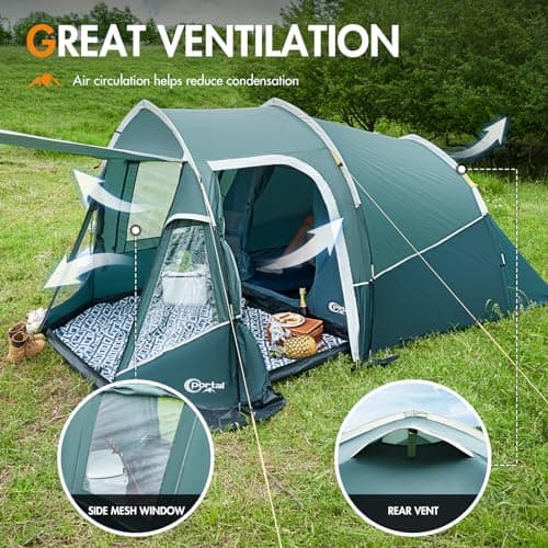 Portal 2-3 Man Tent Luxury 3000mm Waterproof with Porch Awning 3 Person Camping Tent with Sewn-in Groundsheet 2 Man with Bedroom Lightweight Tunnel for Festival Outdoor Hiking — view 6