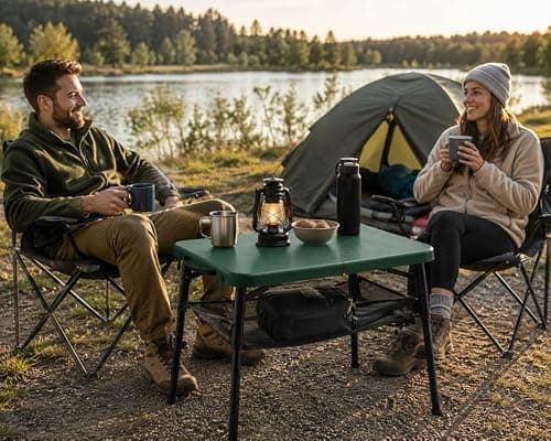 Unibos Folding Camping Table, Portable Picnic Table with 4 Adjustable Heights & Mesh Storage Shelf, Lightweight Foldable Outdoor Table for Camping, BBQ, Fishing & Garden — view 2