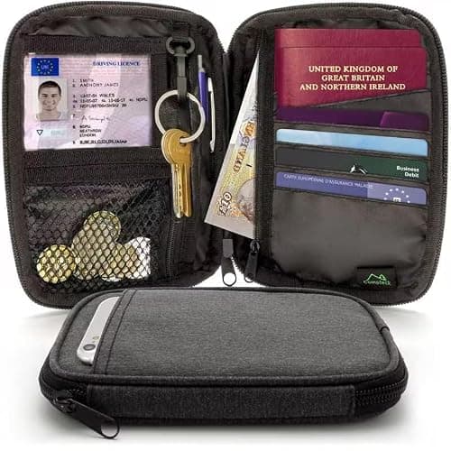 CampTeck U6750 Small Travel Wallet Passport Holder & RFID Faraday Signal Blocking Organiser Pouch for Credit Debit Cards, IDs, Documents, Money, Ticket, Key, etc – Black — view 2