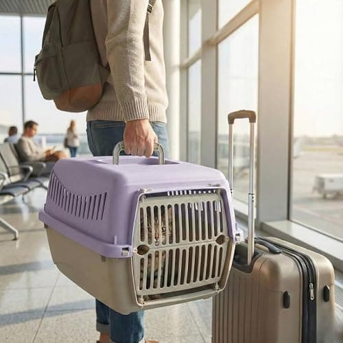 URBNLIVING Transportini Pet Carrier Travel Crate for Cats & Small Dogs | Portable Lightweight Cage with Ventilation | Pastel Design - Large - purple — view 3
