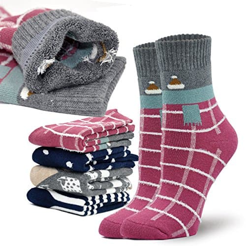 Ladies Womens Thick Winter Thermal Socks Cotton Crew Novelty Socks Casual Cartoon Socks, UK women s shoe 3-10, Dark Colour - 4 Pairs — view 5