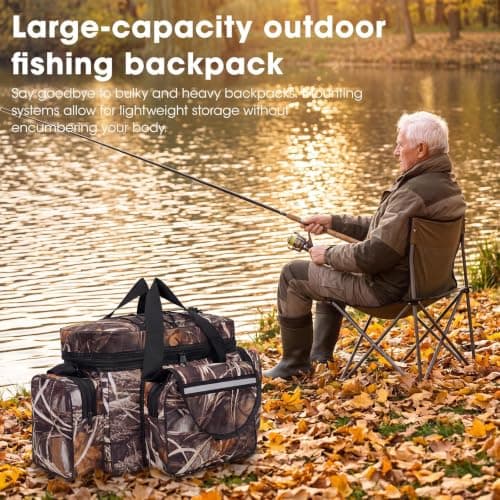 Dexpally Fishing Bag Large Capacity Fishing Tackle Bags Holdall with Belt & Shoulder Strap for Outdoors Hiking Hunting Camping Travel (Camouflage) — view 5
