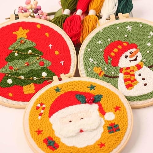 artcici Punch Needle Kit for Beginners with Christmas Snowman Pattern Tool and Yarn, Easy Embroidery Rug Hooking Set (Christmas Snowman) — view 5