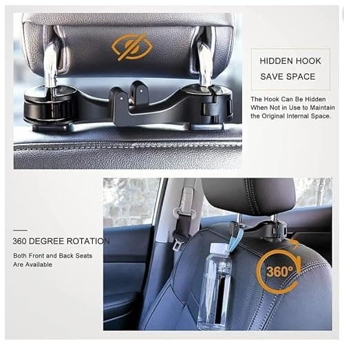 Orco 2 Pack Car Headrest Hook with Phone Holder, 2-in-1 Universal Back Seat Hanger for Purses and Bags, 360° Rotation Heavy Duty Vehicle Organizer, Compatible with 4.0-6.44" Smartphones - Black — view 2