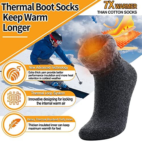 Welwoos Heated Thermal Socks for Women Winter Warm Ski Thick Boot Insulated Gift Socks Stocking Fillers for Women 3 Pairs (Grey & Black A,L) — view 2