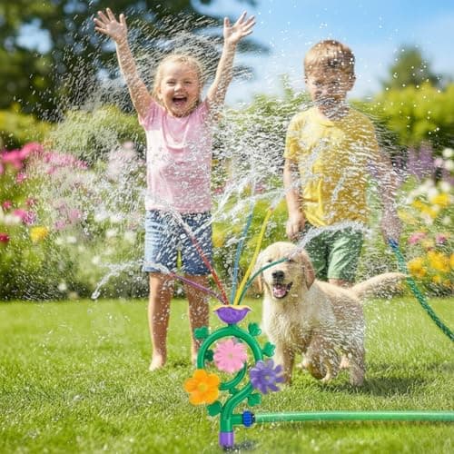 Water Sprinkler for Kids, Spinning Flower Water Sprinkler Toddler Outdoor Toy with 5 Wiggle Tubes and Hose Adapters, Easy to Install Summer Water Toys Sprinklers for Yard Lawn Garden Game 3+ Year Old — view 6