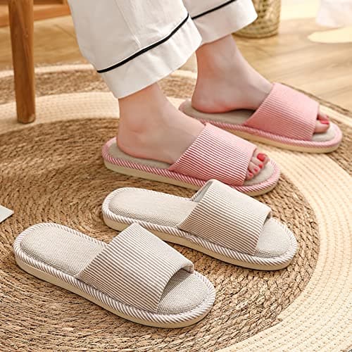 JIJIe Slippers for Women Men Linen Slippers Open Toe House Shoes Summer Sandals for Indoor Outdoor Bedroom (Red 36/37) — view 3