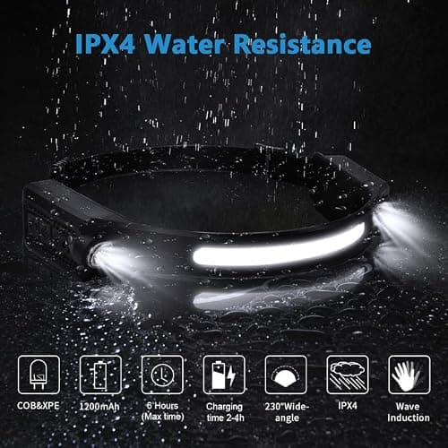 flintronic 2 PCS LED Headlamp USB Rechargeable,5 Modes 600 Lumens COB Headlight, IPX4 230°Wide-Angle Waterproof Lightweight Head Torch with Motion Sensor for Running, Hiking, Emergency 6 Hours — view 3