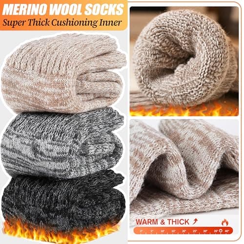 Sandsuced Merino Wool Thermal Boot Socks for Women Men Winter Warm Cosy Thick Hiking Walking Socks 3 Pairs Christmas Stocking Fillers (Assoretd B,M) — view 2