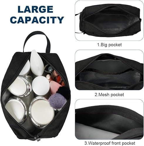 Travel Toiletry Bag for Women and Men, Mens Wash Bag, Mens Toiletry Bags, Toiletry Bag Men, for Cosmetics Brushes Tools, Travel Essentials(Black) — view 3