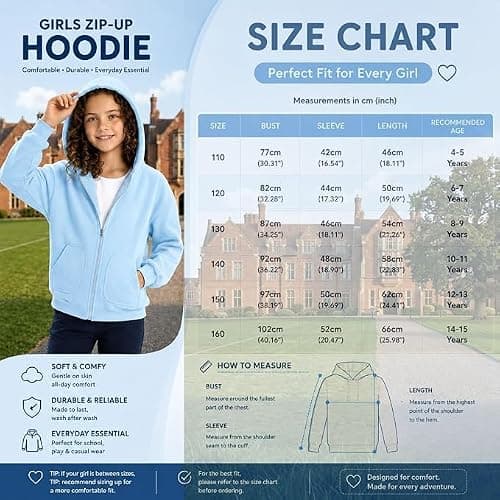Girls Boys Zip Up Hoodie Kids Plain Sweatshirt With Hood 2026 Unisex Child — view 5