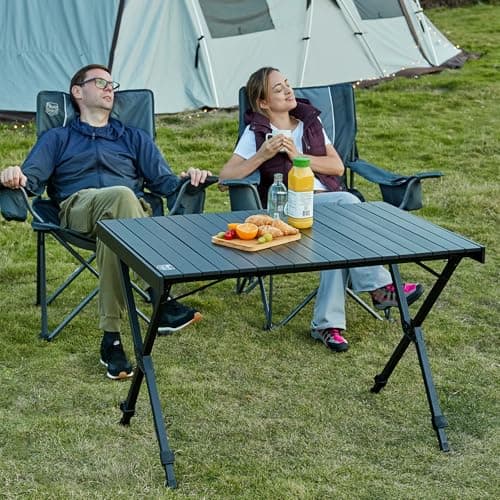 TIMBER RIDGE Folding Camping Table Roll up Height Adjustable 108x71cm Black — view 2