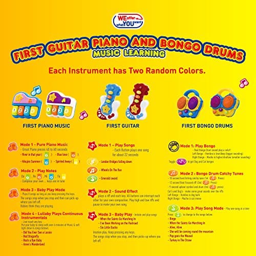 WEofferwhatYOUwant Baby Musical Instrument Set – Piano, Bongos & Guitar with Light-Up Projector & Songs | Interactive Toys for Babies 6+ Months | Auto-Off, Batteries Included, Safe & Travel Ready — view 3