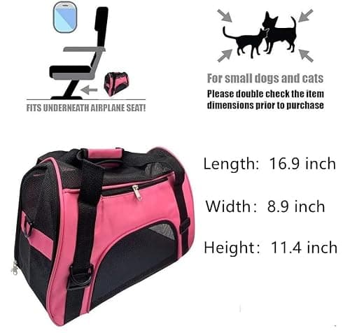 TIYOLAT Pet Carrier Bag, Airline Approved Duffle Bags, Pet Travel Portable Bag Home for Little Dogs, Cats and Puppies, Small Animals (S, Pink) — view 3