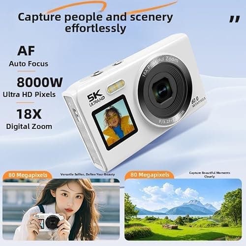 TONIXY Pocket 5K Digital Camera with Dual Screens, 18X Digital Zoom, 80MP Interpolation, WIFI Transfer, USB 2.0, Electronic Image, Expandable Memory for Extended Recording (Black) — view 5