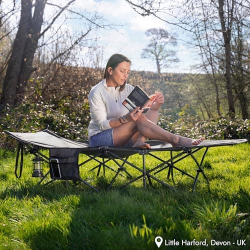 Trail Folding Camping Bed for Adults, Sturdy Heavy Duty Steel, Luxury Duoweave Fabric, Lightweight Guest Sleeping Bed, Fast Easy Set Up, Carry Bag, 110kg Max Weight (L190cm/6.2ft x W67cm x H36/48cm) — view 2