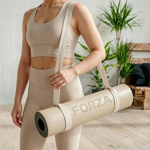 FORZA Yoga Mat Carry Strap – Adjustable Non-Slip Polyester Sling for Easy Yoga & Pilates Mat Transport, Lightweight & Comfortable for Studio, Gym & Travel (Beige) — view 2