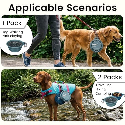 OHMO Large Collapsible Dog Bowl with Steel Ring, 800ml, Light Blue — view 6