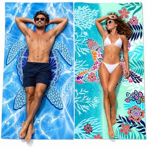 MXZWOC 2 Pack Microfibre Beach Towels, Extra Large 180 x 90 cm, Sand Free & Quick Dry Lightweight Travel Towels for Adults, Soft Absorbent Towels for Beach, Swimming, Gym & Holiday
