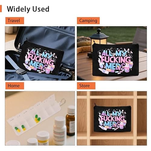Medical Bag for Travel Holiday Medicine Organiser Pouch Black Zipper Medicine Bag with Weekly Pill Organiser for Travel Camping Home Tablet Dispenser Case for Women Men — view 4